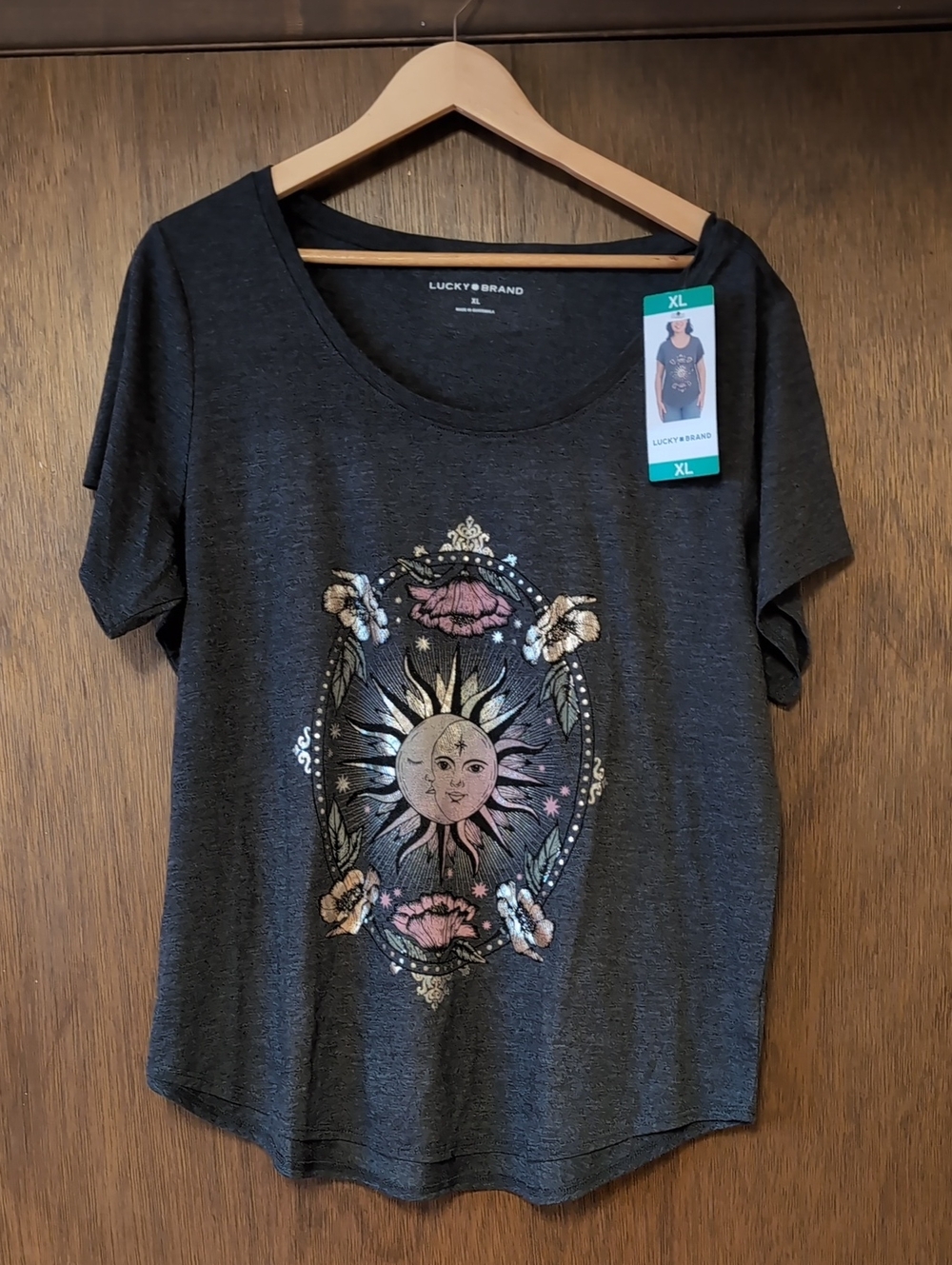 Lucky Brand Dark Charcoal Sun & Moon Graphic Tee